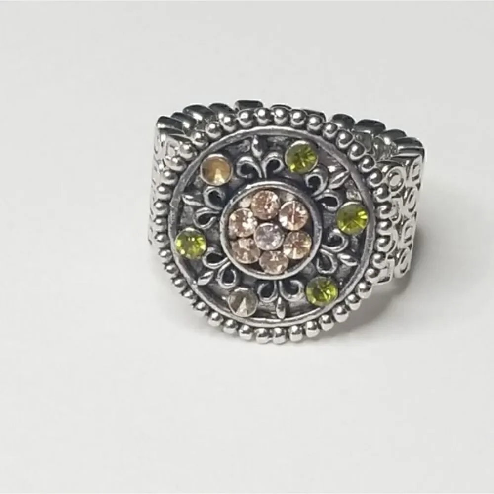 Vintage Silver peridot morganite stretch ring